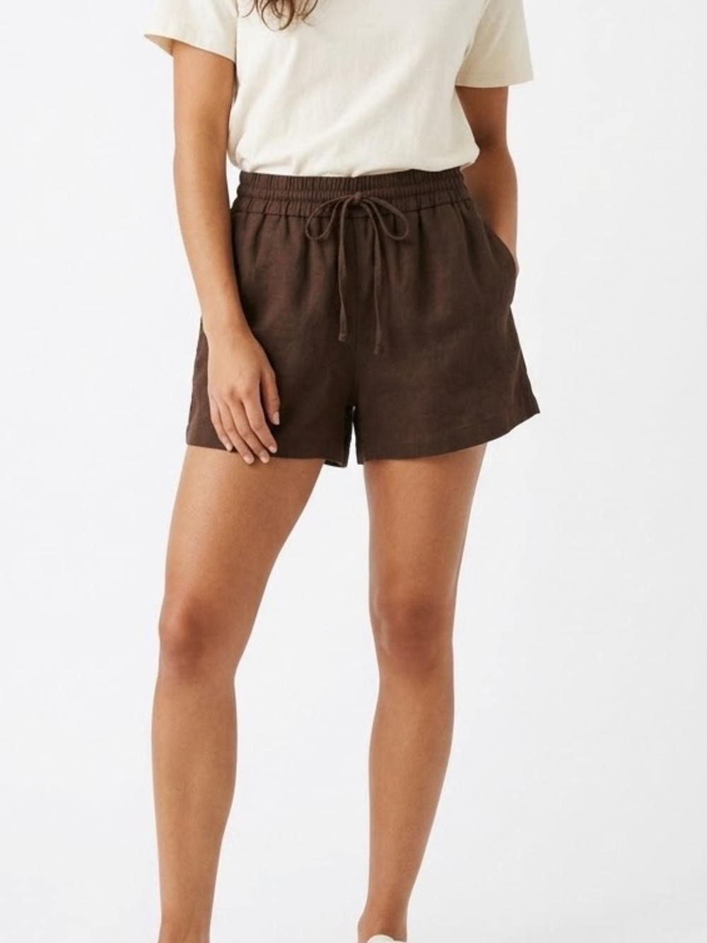 NWT ZARA Brown Linen Blend Drawstring Shorts Medium